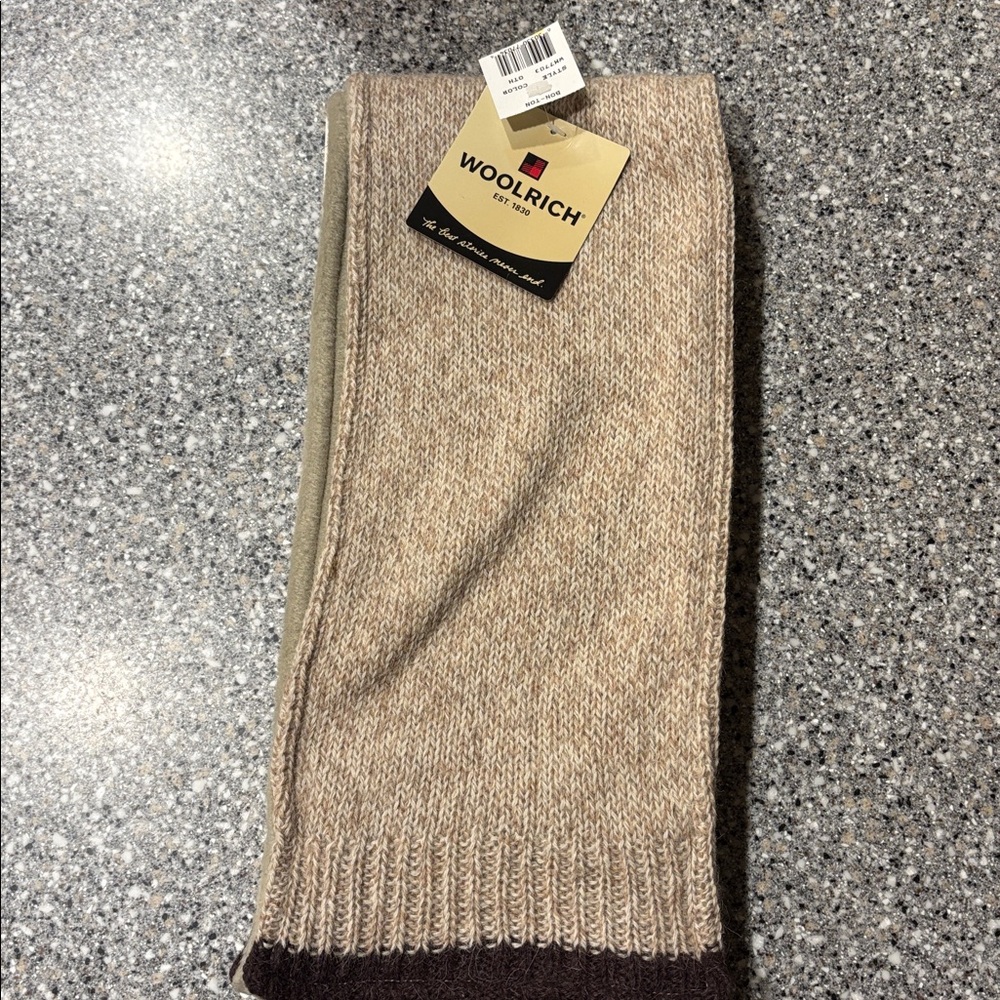 Woolrich Tan and Dark Brown Knit Scarf